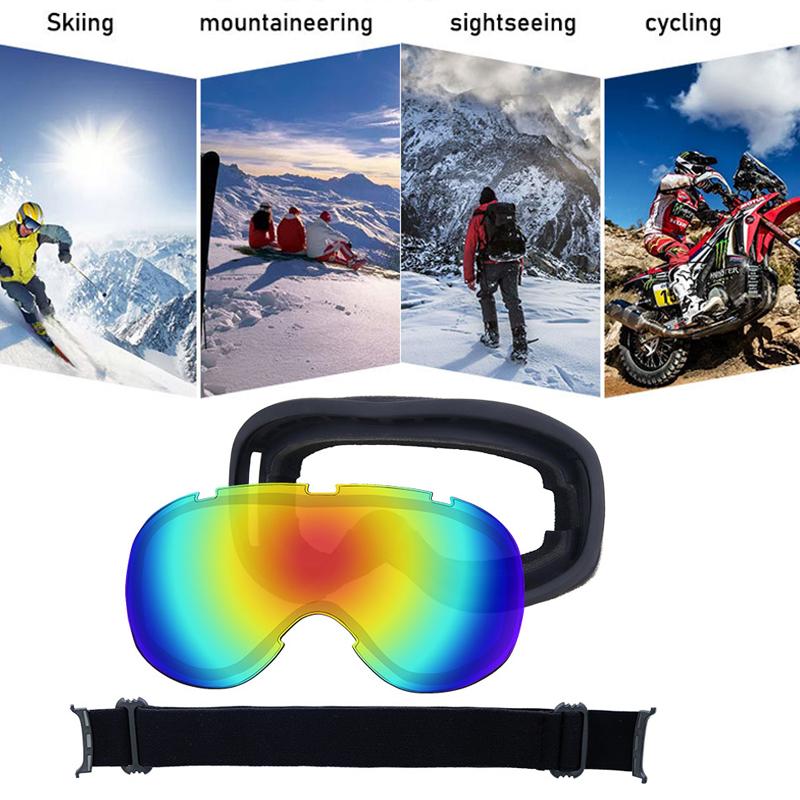 Изображение товара: Зимние лыжные очки, противотуманные ветрозащитные лыжные очки с УФ-защитой, солнцезащитные очки для катания на коньках, езды на велосипеде, альпинизма, пылезащитные очки WHShopp