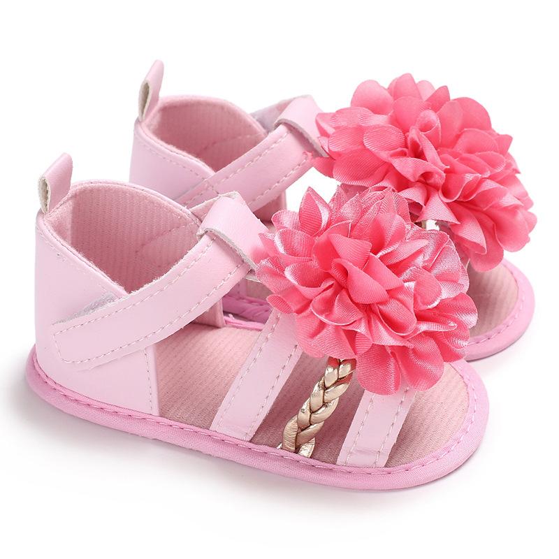 Изображение товара: Летние детские сандалии с большими цветами; Детские Вязаные сандалии для девочек; Обувь для кроватки с мягкой подошвой; Детская модная пляжная обувь