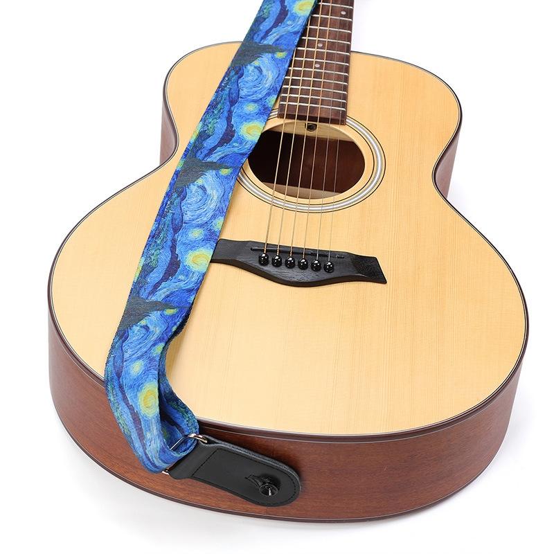 Изображение товара: Гитарный ремень, широкая утолщенная Акустическая гитара, аксессуары для укулеле, бас, голубая Звездная ночь