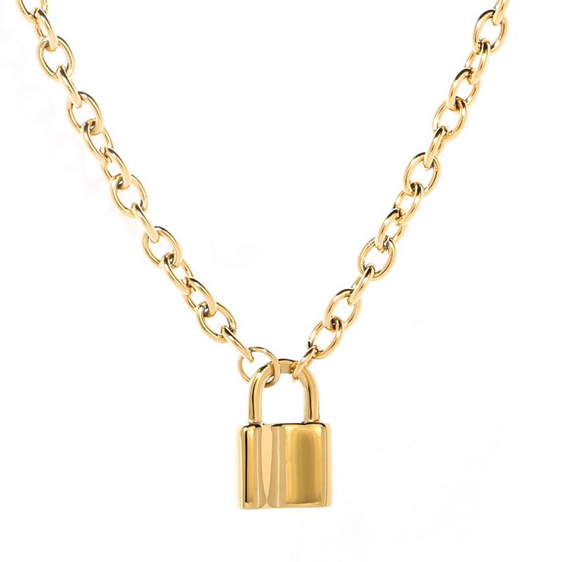 Изображение товара: Ожерелье YUN RUO с толстой цепочкой золотого цвета, не выцветает в стиле хип-поп, кулон с застежкой, модное ювелирное изделие из титановой нержавеющей стали, аксессуар для женщин