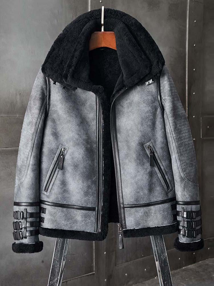 Изображение товара: Новинка, Мужское пальто из овчины B3, куртка-бомбер, короткое пальто с мехом, серая кожаная куртка, мотоциклетная куртка, пальто из натуральной овчины
