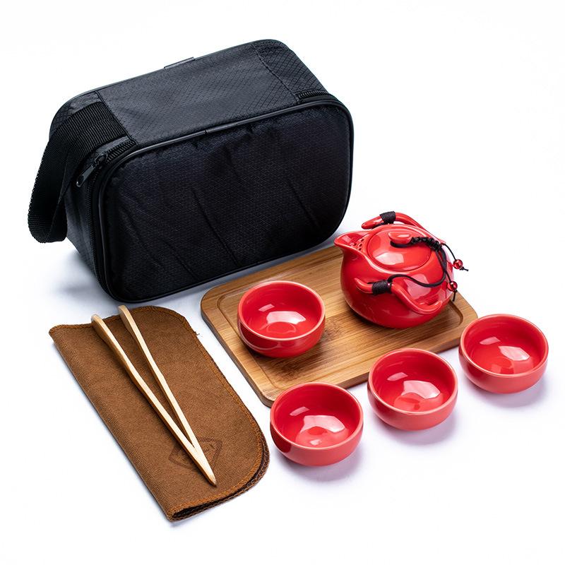 Изображение товара: Путешествия Чайный набор портативный мешок, быстрый гость Кунг Фу керамика, один горшок, четыре чашки офиса Бизнес подарки