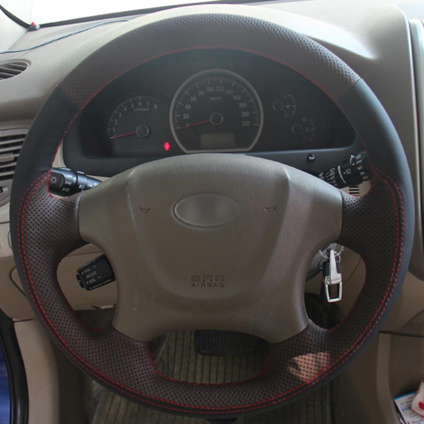Изображение товара: Черная кожаная мужская прошитая вручную чехол рулевого колеса автомобиля для Kia Sportage 2 2007