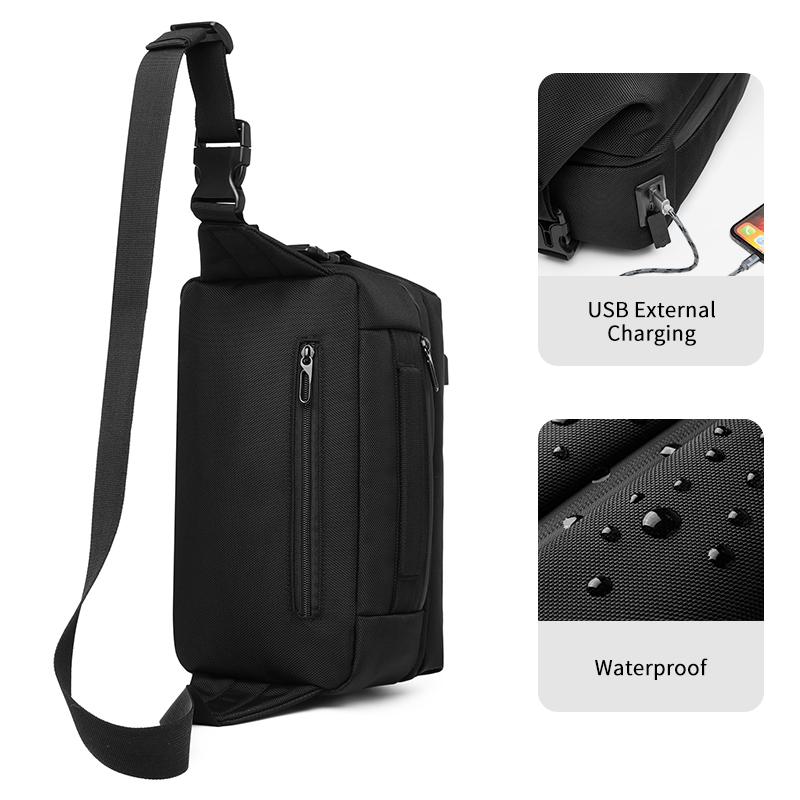 Изображение товара: Сумка нагрудная OZUKO мужская с USB-зарядкой, Уличный спорт, водостойкая сумочка-слинг, мессенджер, дорожный саквояж кросс-боди для подростков