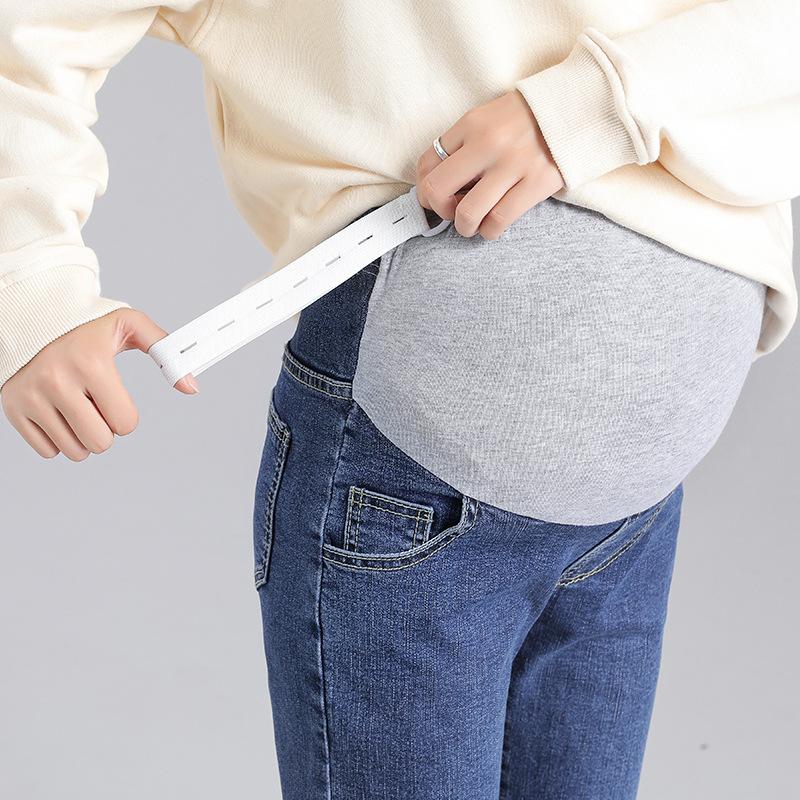 Изображение товара: Осенне-зимние джинсы для беременных свободные повседневные джинсовые брюки для беременных с разрезом и эластичным поясом регулируемые джинсы для беременных Брюки Одежда