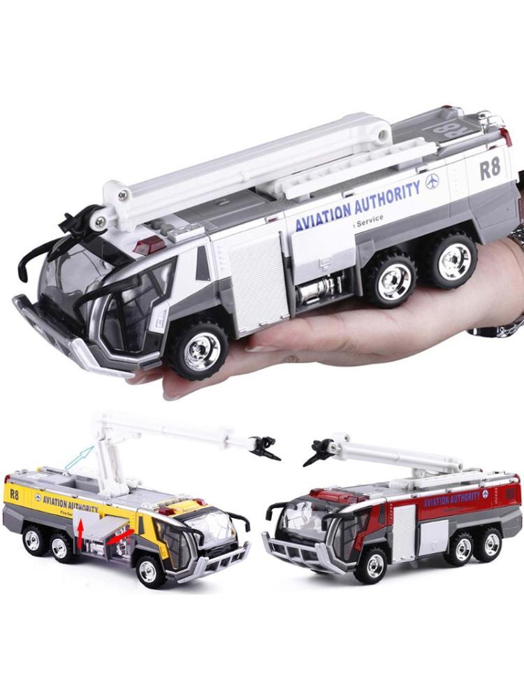 Изображение товара: Корпус из цинкового сплава, модель пожарного грузовика, автомобиль, детская игрушка, четыре звуковых эффекта, мигающая сигнальная светильник, подарок на Рождество, день рождения