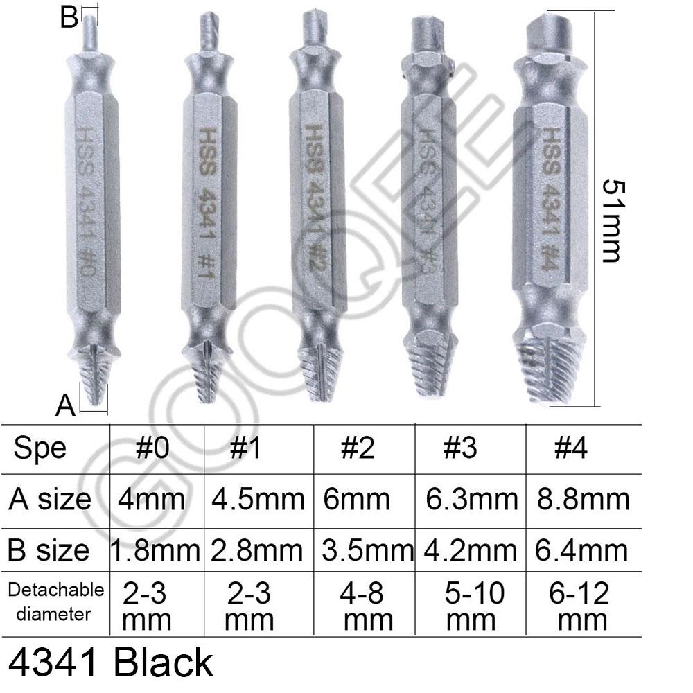 Изображение товара: Двухсторонний экстрактор поврежденных винтов, 5 шт., 4341 или S2, #0, #1, #2, #3, #4, для удаления сломанных болтов, шпилек, сорванных винтов