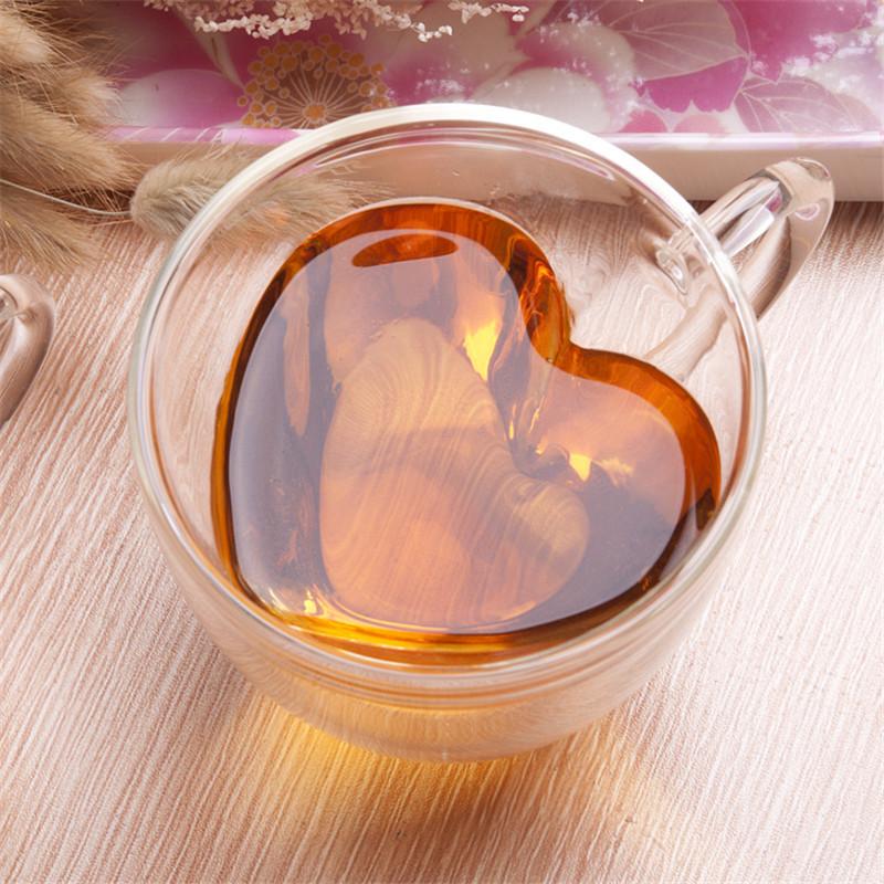 Изображение товара: Стеклянная кружка в форме сердца с двойными стенками, устойчивая чайная кружка кунг-фу, детская посуда для напитков, кофейные чашки для влюбленных, кружка, Подарочная чашка