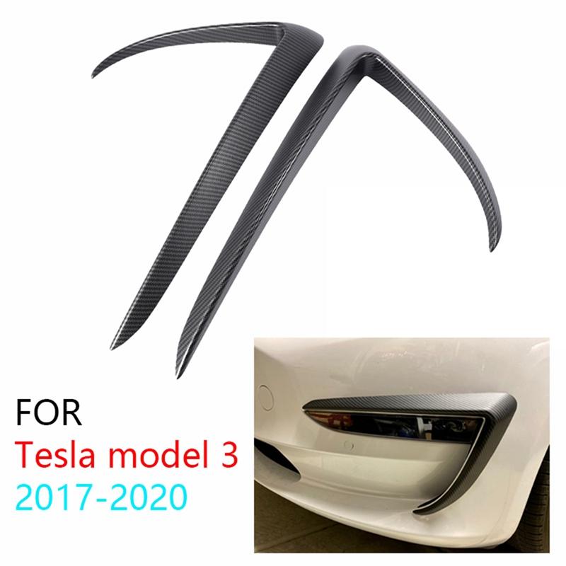 Изображение товара: Матовое углеродное волокно переднее лезвие отделка переднего бампера губы разветвитель противотумансветильник отделка для Tesla модель 3 2017-2020