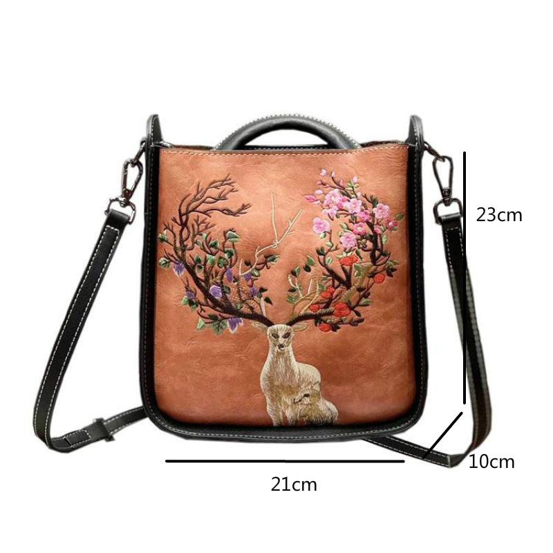Изображение товара: Женская сумка с вышивкой Johnature, кожаная сумка на плечо в китайском стиле ретро, подходит к любой одежде, 2021