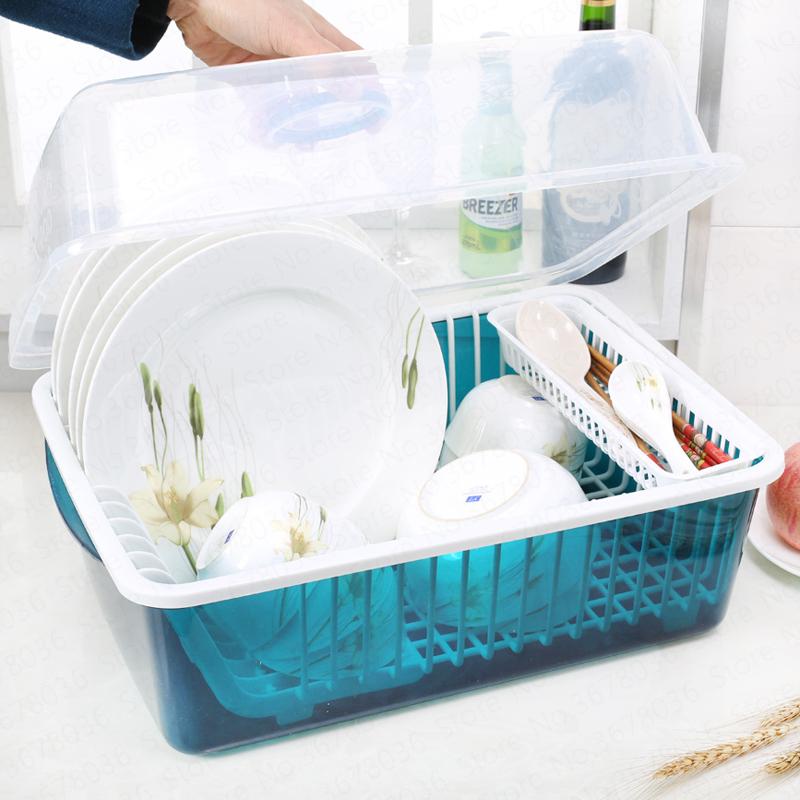 Изображение товара: Европейский пластиковый кухонный шкаф, сушилка для посуды с крышкой, коробка для хранения столовых приборов, вместительный утолщенный шкаф