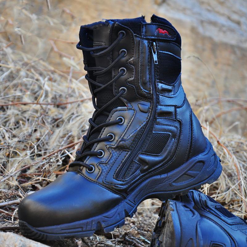 Изображение товара: Мужские треккинговые уличные ботинки, Тактические Черные Водонепроницаемые кожаные ботинки в стиле милитари для горного туризма, скалолазания, пешего туризма, охоты