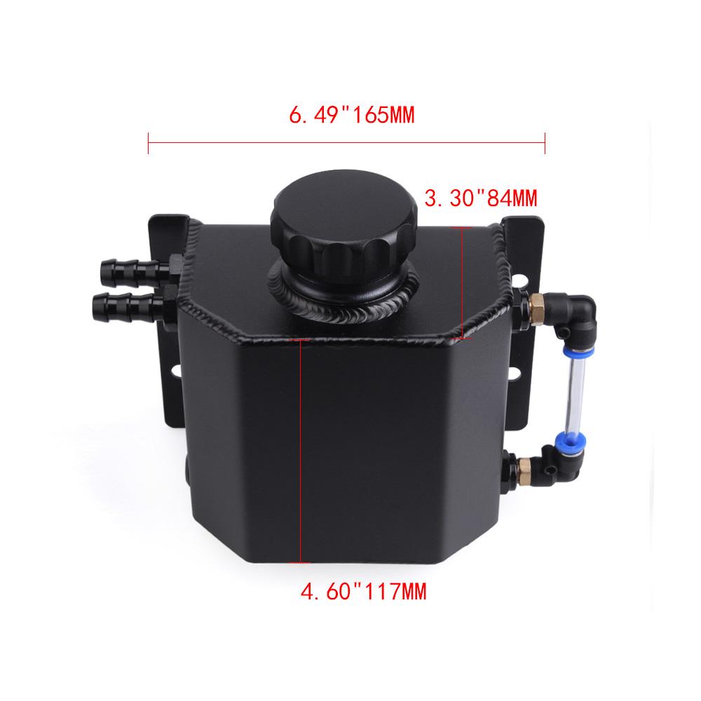 Изображение товара: Автомобильный модифицированный Маслосборник OCC037, 1 литр, Универсальный алюминиевый резервуар со сливной пробкой, цвет черный, серебристый