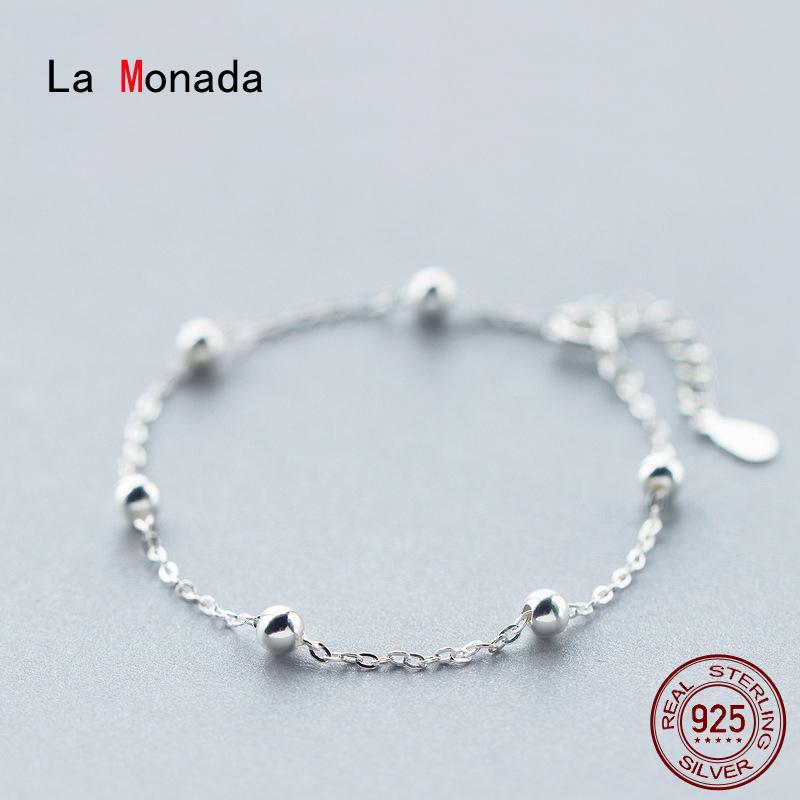Изображение товара: La Monada браслеты с шариками для женщин серебро 925 пробы серебро Настоящее серебро 925 браслет Минималистичная цепочка женский браслет