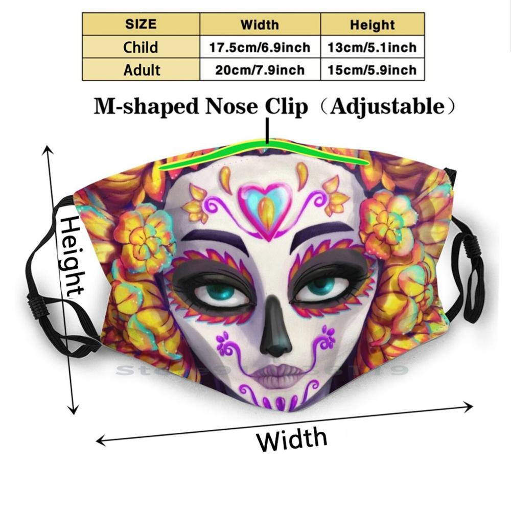 Изображение товара: Многоразовая маска для рта Pm2.5 с цветочным принтом, детская маска для рта «сделай сам», цветы, Череп, сахар, Череп, День мертвых, Мексика