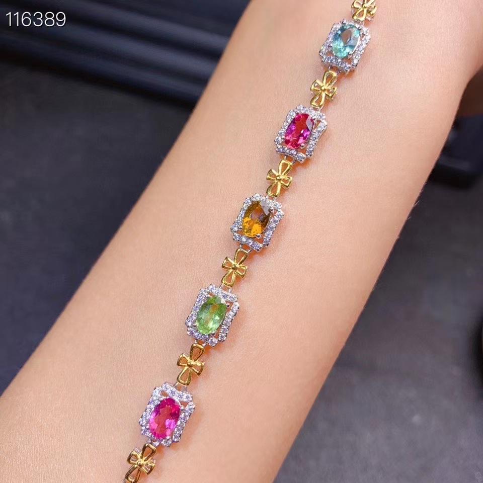 Изображение товара: KJJEAXCMY изысканные ювелирные изделия 925 пробы Серебряный инкрустированный натуральный турмалиновый браслет роскошный ручной браслет для девушек