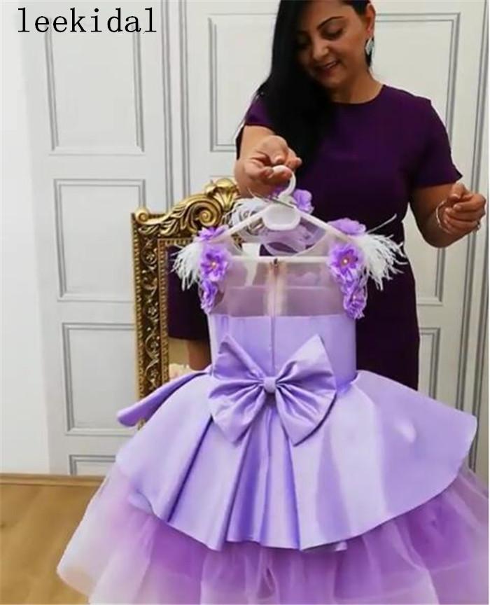 Изображение товара: Фиолетовый детские Платье для девочек с цветочным узором; Платье-пачка без рукавов для девочек в стиле знаменитостей платье для девочек на день рождения, с кружевными аппликациями, изготовленные на заказ