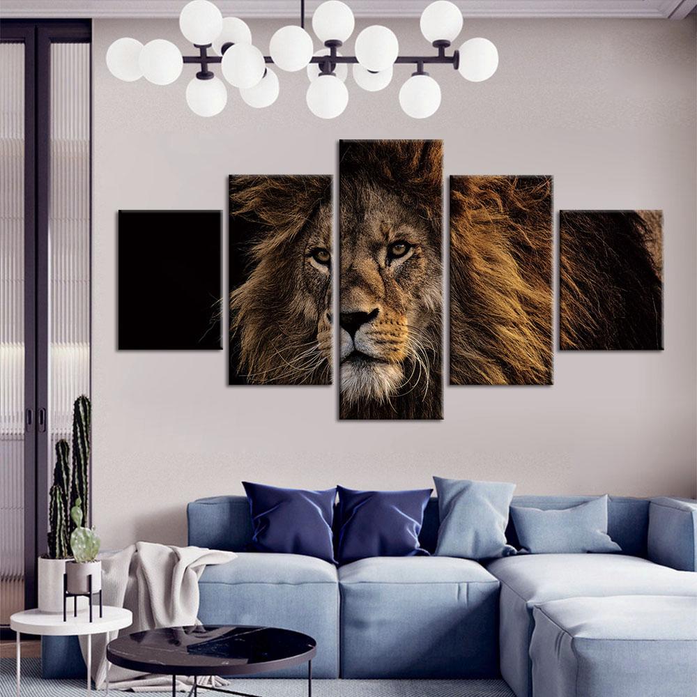 Изображение товара: HD напечатанные настенные художественные 5 шт животные Холст Картина Современная декоративная черно-белая льва постеры для гостиной домашний декор