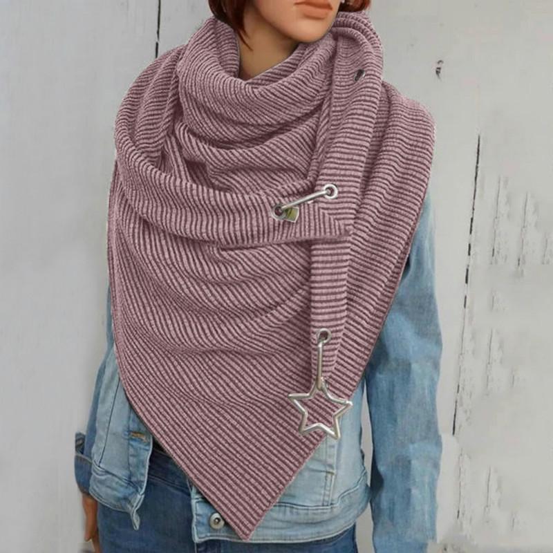 Изображение товара: Модный зимний женский шарф, однотонная мягкая накидка на пуговицах с принтом звезд, повседневные теплые вязаные шарфы, шали, универсальная Шаль, Шарф
