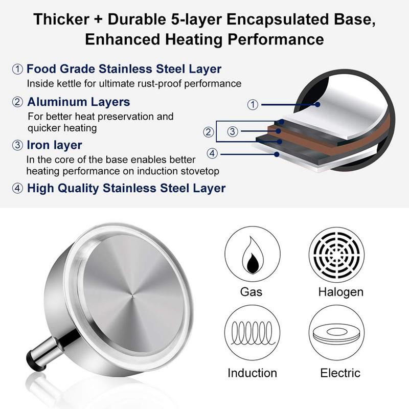 Изображение товара: Горячая Распродажа Чай чайник плита со свистком Чай горшок, Нержавеющая сталь Чай чайники Чай горшки для плитой, 4.3Qt(4 литра) большой Capac
