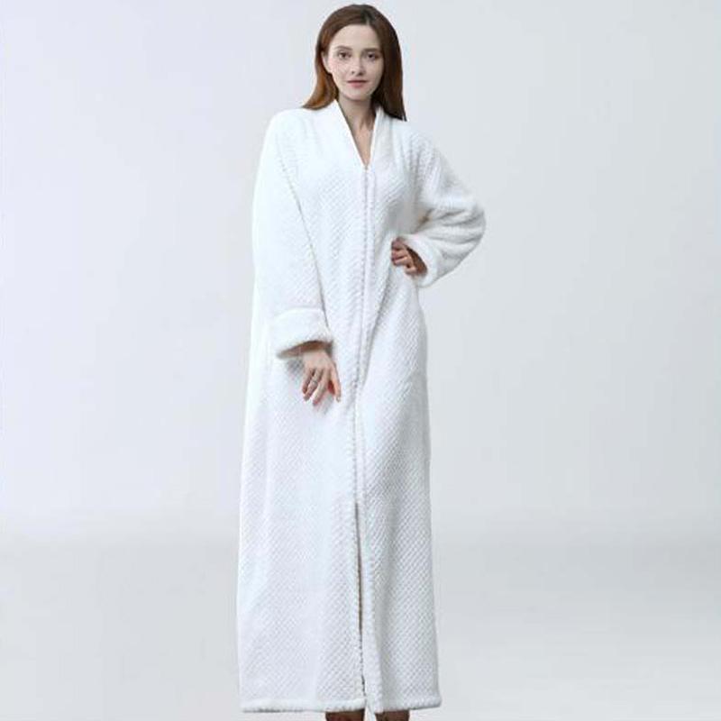 Изображение товара: Халат женский фланелевый длинный, плотный банный халат, ночная рубашка, свободный халат, пижама, Мужская одежда для сна, Осень-зима
