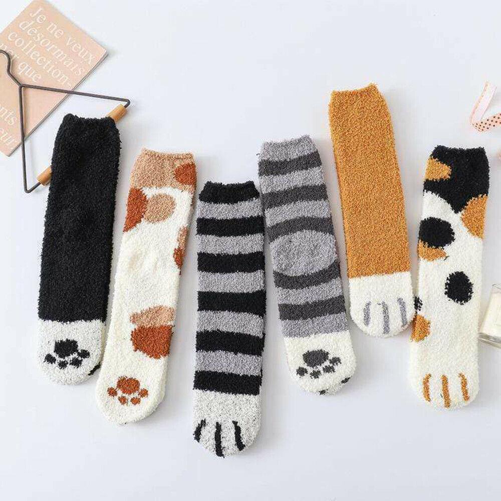 Изображение товара: Пушистые теплые носки-тапочки, женские носки, милые толстые зимние теплые носки-тапочки с кошачьими лапками, мягкие носки-Тапочки