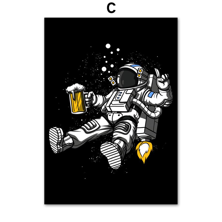 Изображение товара: Астронавт гитара воздушный шар пиво девушка настенная Картина на холсте скандинавские плакаты и принты мультфильм настенные картины для детской комнаты декор