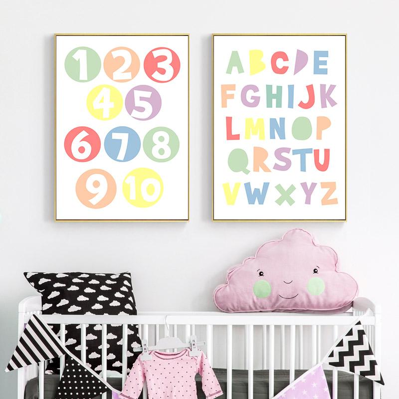 Изображение товара: Детская Настенная картина для детской комнаты, Картина на холсте, алфавит с номерами, плакат и печать, декоративная картина, украшение детской комнаты в скандинавском стиле