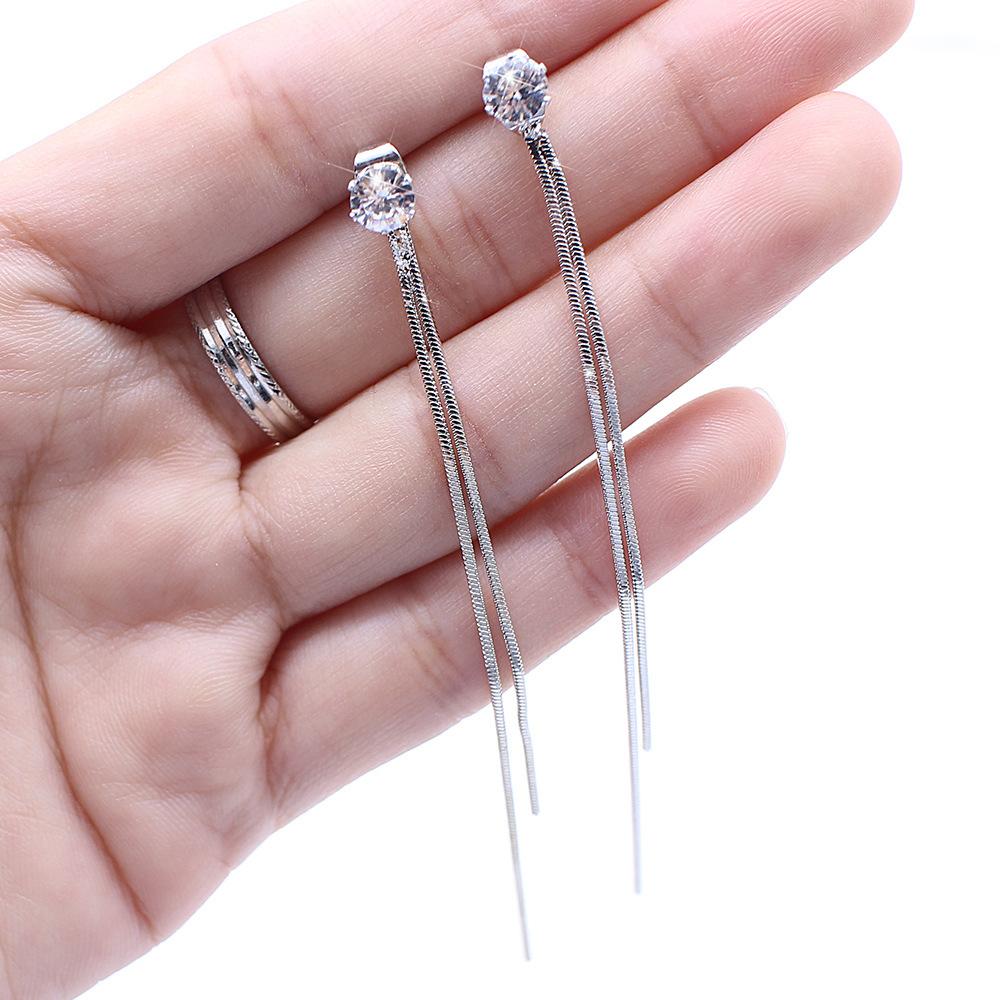 Изображение товара: New Silver Plated Crystal Tassel Dangle Rhinestone Long Wedding Drop Earrings For Women Fashion Jewelry Gifts brincos bijoux