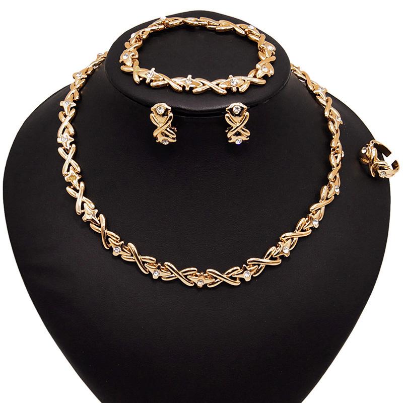 Изображение товара: Yulaili Новая мода позолоченный дизайн XX Кристалл ожерелья серьги браслет кольцо для женщин Свадебные Ювелирные наборы оптом