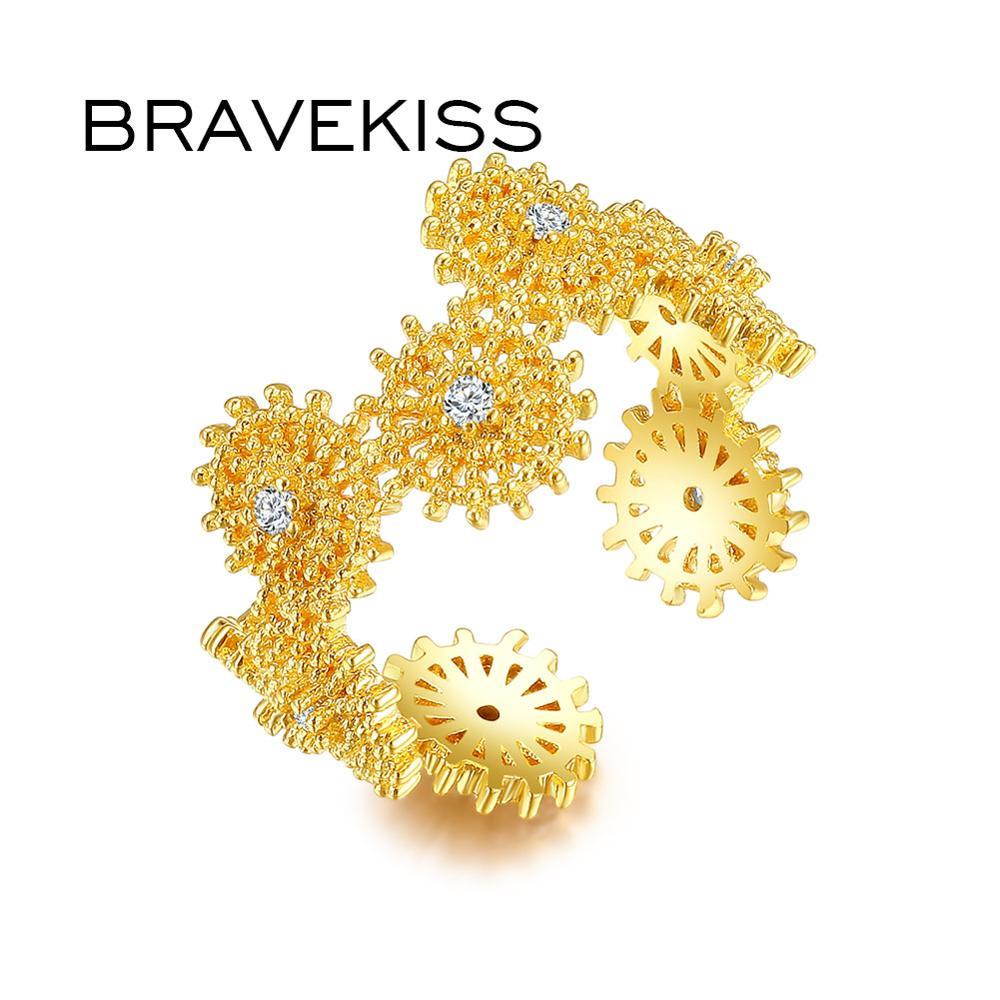 Изображение товара: Женское геометрическое коктейльное кольцо BRAVEKISS, Золотое ювелирное изделие с красивыми фианитами, кольцо с открытым пальцем, подарок BUR0387A