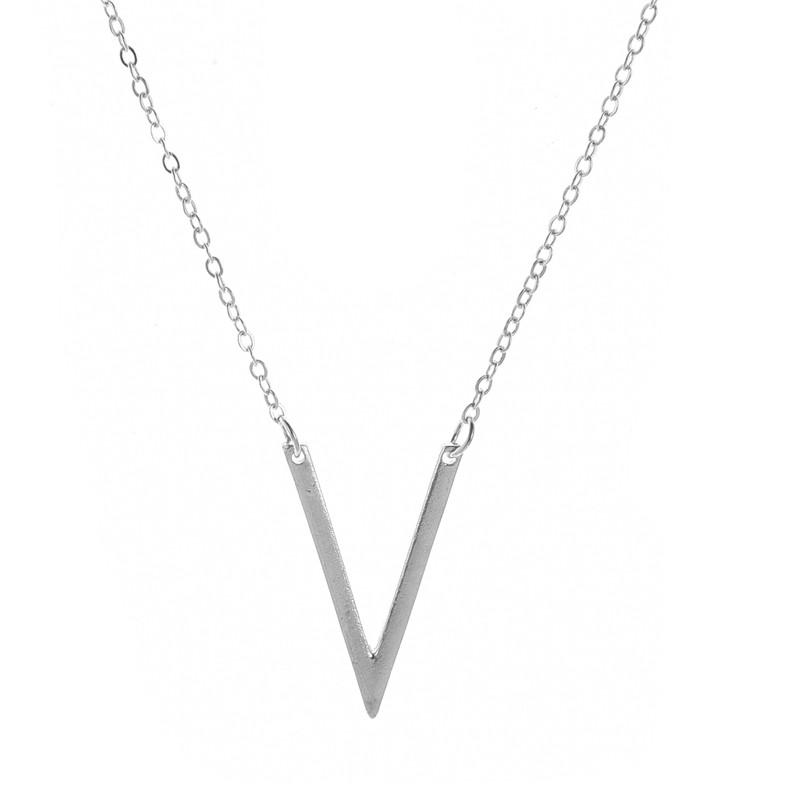 Изображение товара: Ожерелья HebeDeer Initial V, ювелирные изделия, чокер для влюбленных, модное ожерелье серебряного цвета для девушек, модное ожерелье из сплава, женское колье Kpop