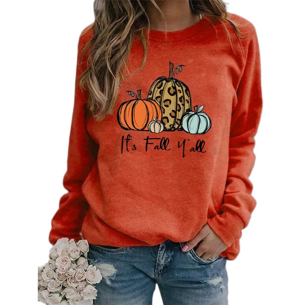 Изображение товара: Женские пуловеры с круглым вырезом SEBOWEL, повседневные пуловеры с принтом тыквы, с длинным рукавом, с рисунком из мультфильма, осень толстовки для Хэллоуина
