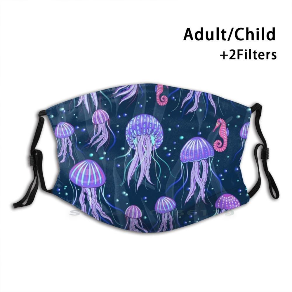 Изображение товара: Светящаяся медуза в глубоком море. Дизайн Пылезащитный фильтр смываемая маска для лица дети Медузы морской синий блеск светится в темноте