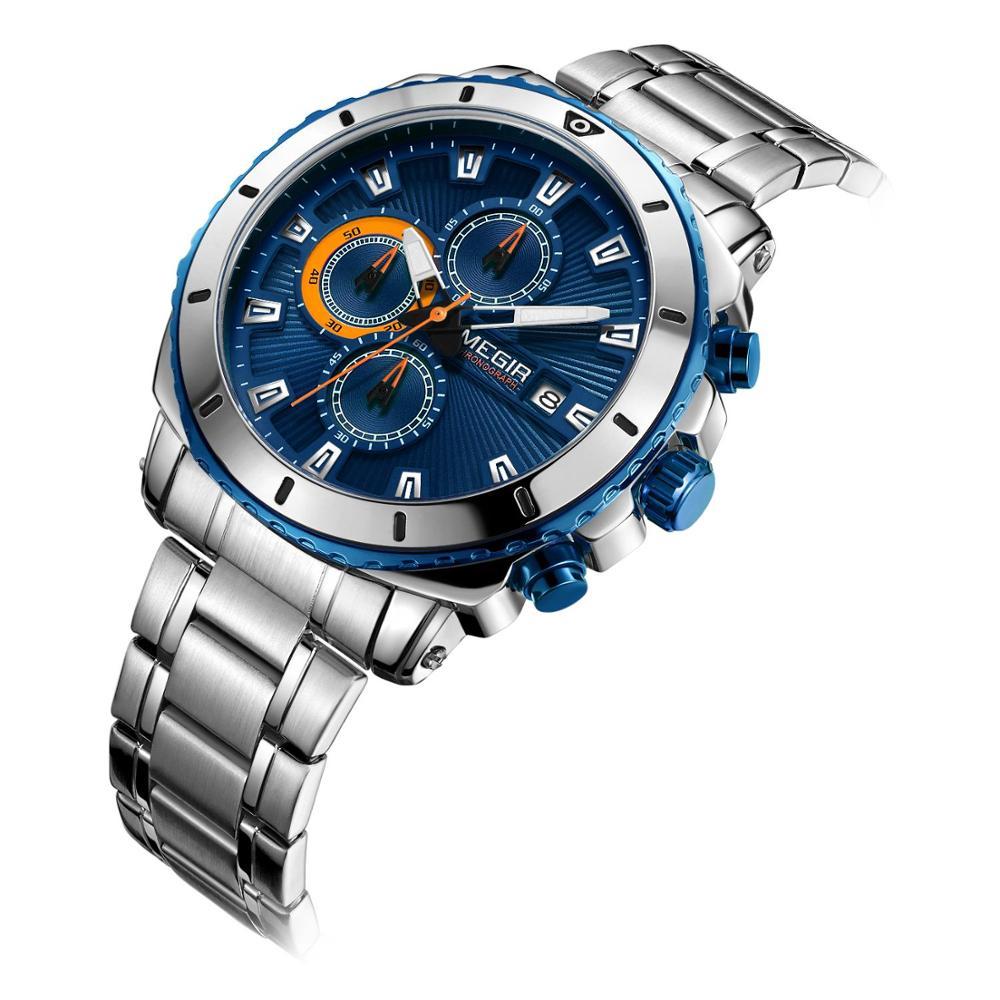 Изображение товара: Люксовые часы от бренда MEGIR кварцевый хронограф мужской роскошный бренд часов Нержавеющая сталь Бизнес наручные часы Мужские часы часовой Relogio Masculino
