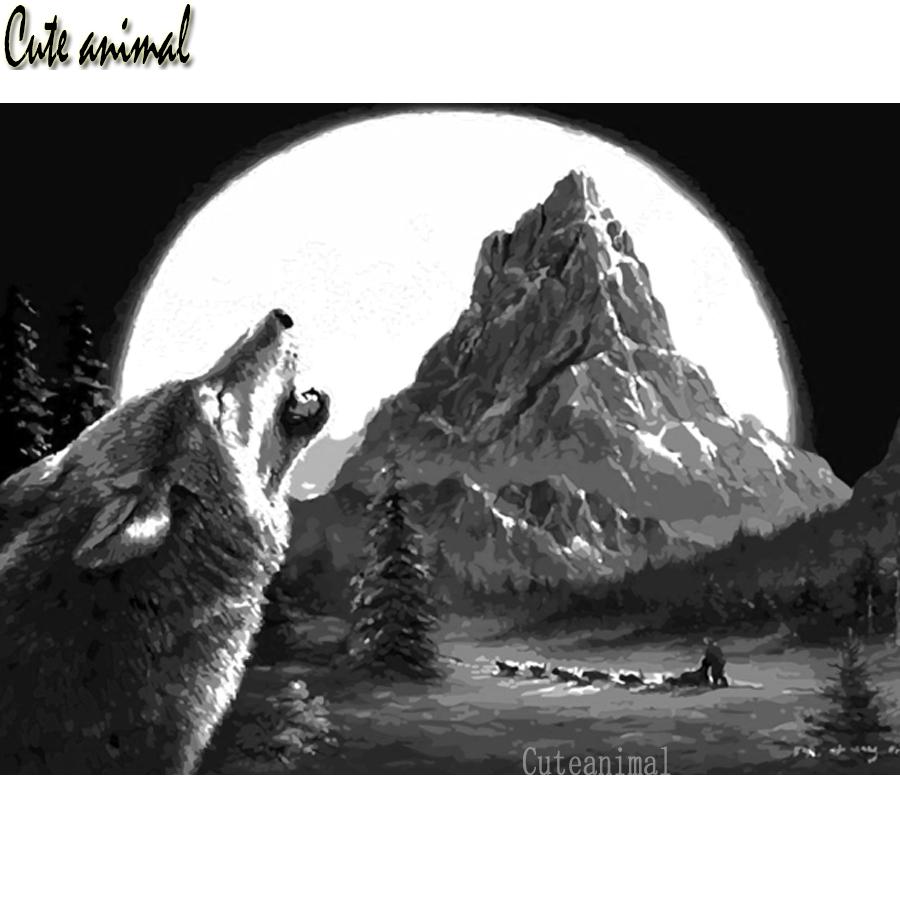 Изображение товара: 5D diy Алмазная картина Алмазная мозаика Северный Волк Луна животное Алмазная вышивка полная дрель квадратные круглые стразы украшение