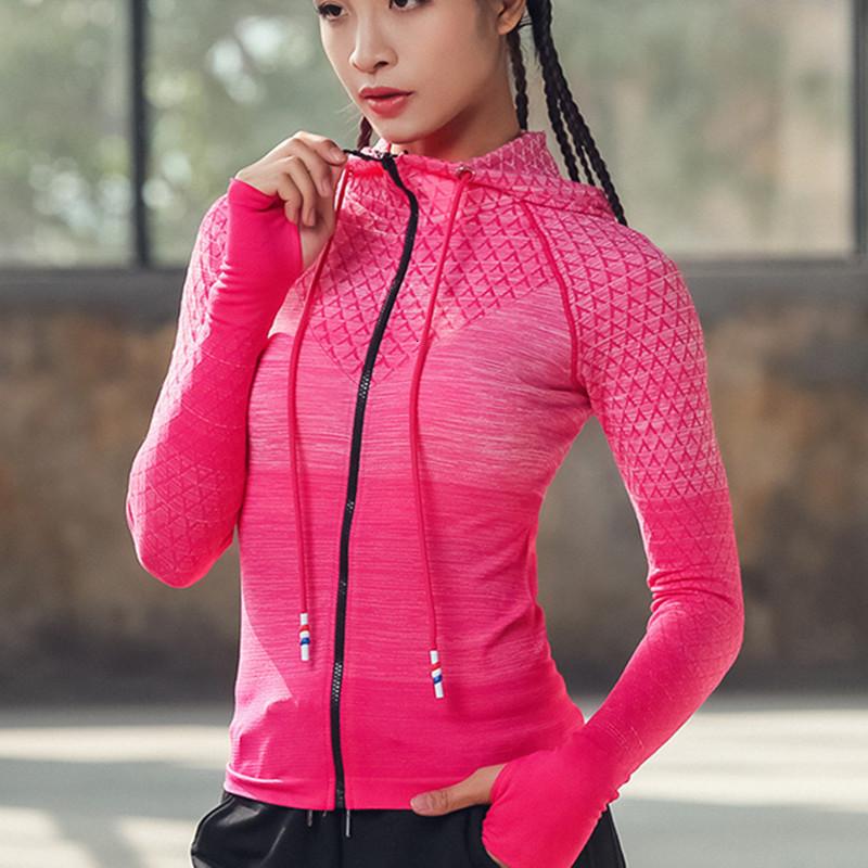 Изображение товара: Женская куртка для бега, с длинным рукавом, на молнии, с капюшоном, женская рубашка для йоги, спортивный костюм, эластичная дышащая куртка для бега и тренировок