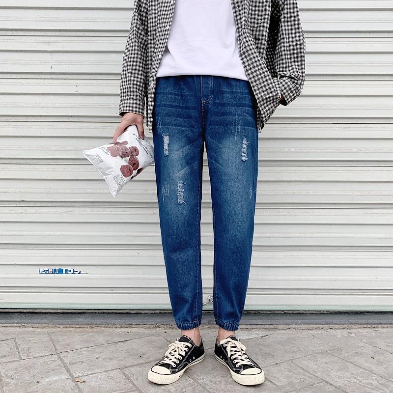 Изображение товара: Весна Лето 2022 Новинка укороченные брюки мужские модные европейские американские рваные однотонные джинсы прямые брюки-султанки для подростков