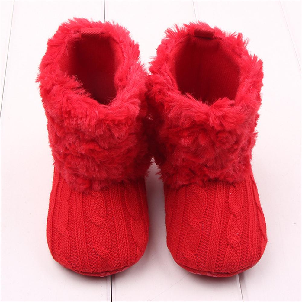 Изображение товара: Теплые Плюшевые Вязаные ботинки на плоской подошве для маленьких девочек, Нескользящие ботинки, ботинки для малышей, обувь для первых шагов, для детей от 0 до 12 месяцев