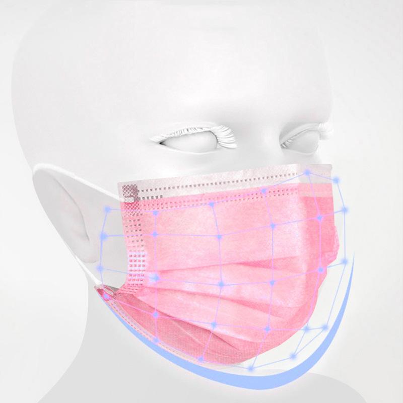 Изображение товара: Розовый одноразовая Нетканая 3-х слойная маска для лица дышащая маска с эластичным Earloops дышащие взрослые маска для лица