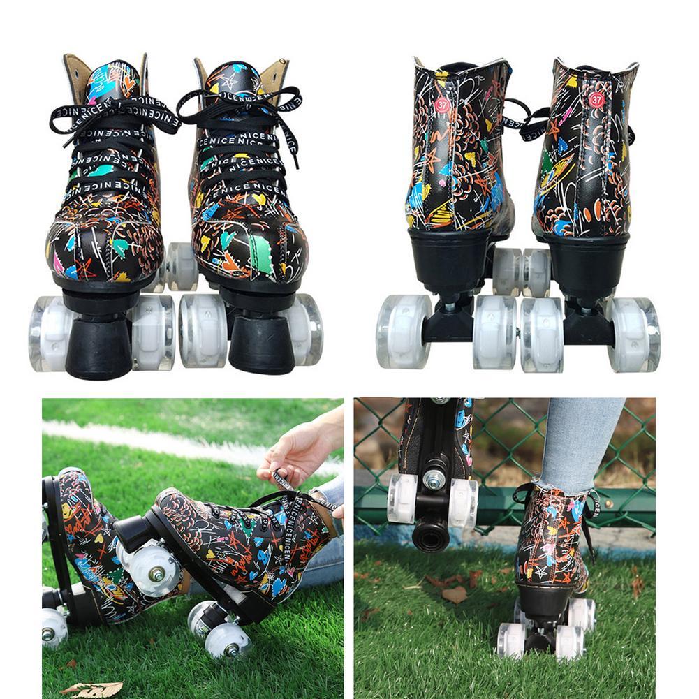 Изображение товара: Двухрядные роликовые коньки, модные 4-колесные коньки из искусственной кожи