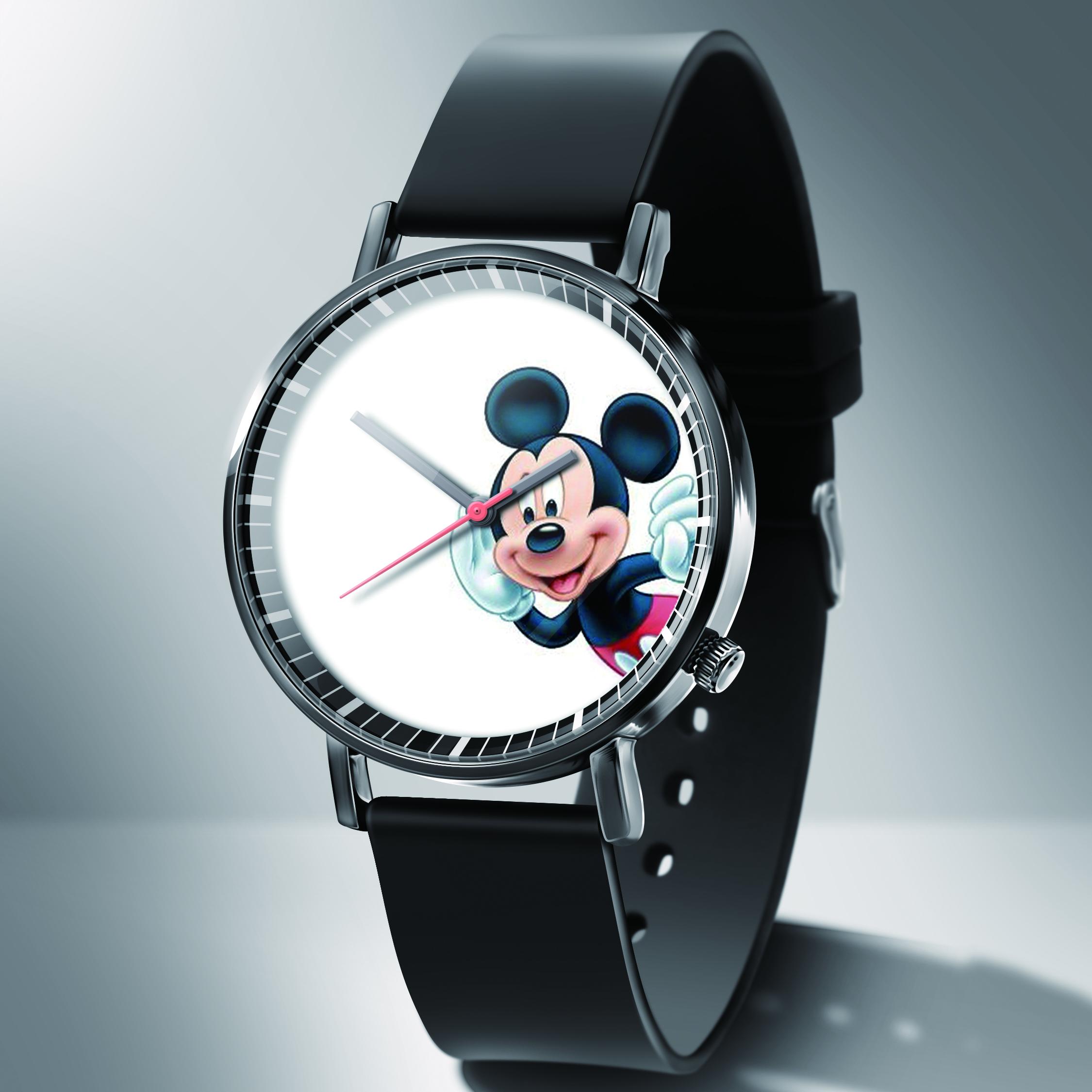 Изображение товара: Часы женские кварцевые с изображением Микки Мауса, черные, кожаные, ультратонкие