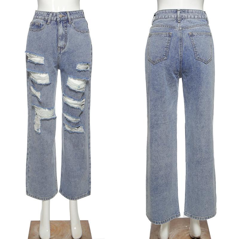 Изображение товара: Модные рваные джинсы, мешковатые, женская одежда, свободные прямые брюки, рваные джинсовые брюки, женские 90s эстетические бойфренды