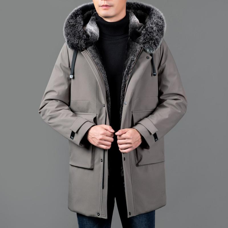 Изображение товара: Мужская куртка на 90% пуху белой утки, с отстегивающейся шапкой, M-5XL