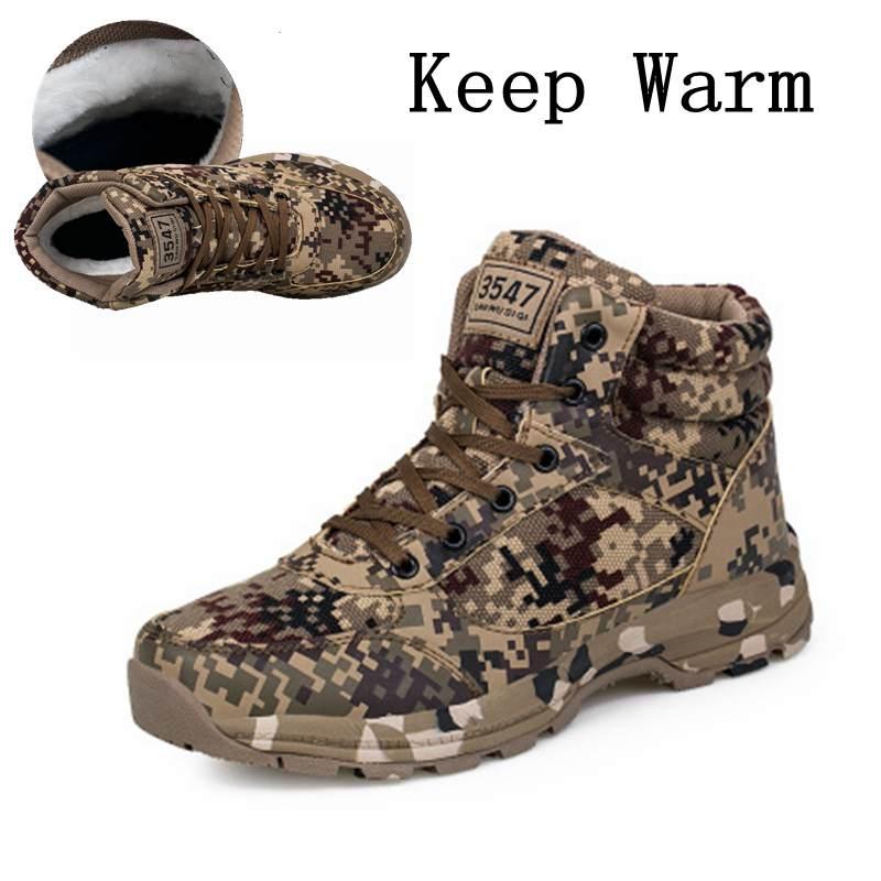 Изображение товара: Зимняя уличная спортивная обувь со шнуровкой для ходьбы по льду, кемпинга, пешего туризма, рабочая безопасная обувь для скалолазания, теплая хлопковая камуфляжная обувь