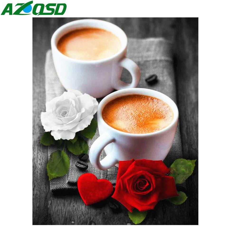 Изображение товара: Azqsd Алмазная вышивка роза красная подарок ручной работы картина стразы кофе  декор для дома вышивка крестиком набор для творчества