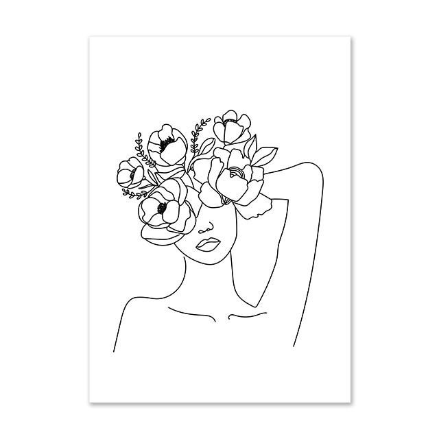 Изображение товара: Минималистский плакат с изображением женщины, черно-белые художественные плакаты, Абстрактная Картина на холсте с цветами, настенные картины, декор для спальни