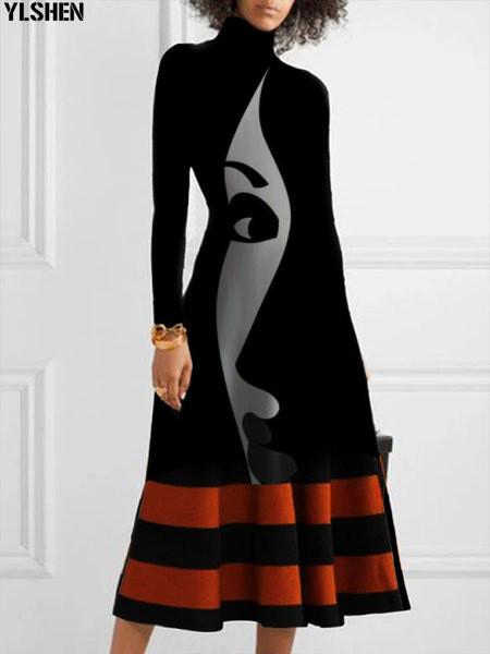 Изображение товара: Женское платье с принтом в африканском стиле, Модное Длинное Платье-макси с высоким воротником, Осенние вечерние платья в африканском стиле