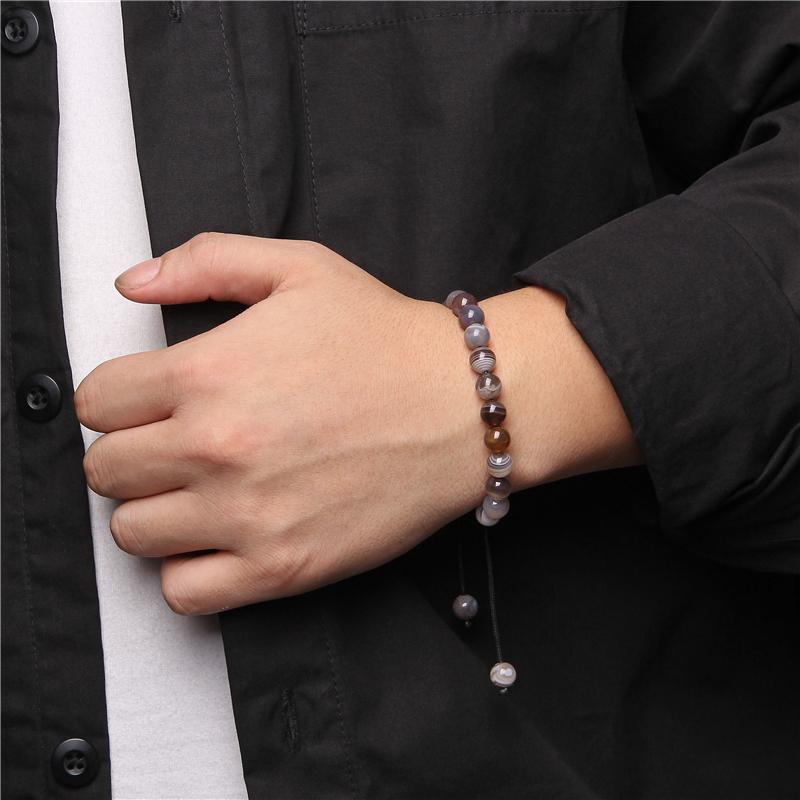 Изображение товара: Модный мужской плетеный браслет, бриллиантовые браслеты, ювелирные изделия для женщин и мужчин, Серый лабрадорит, каменные бусины, браслет, подарки