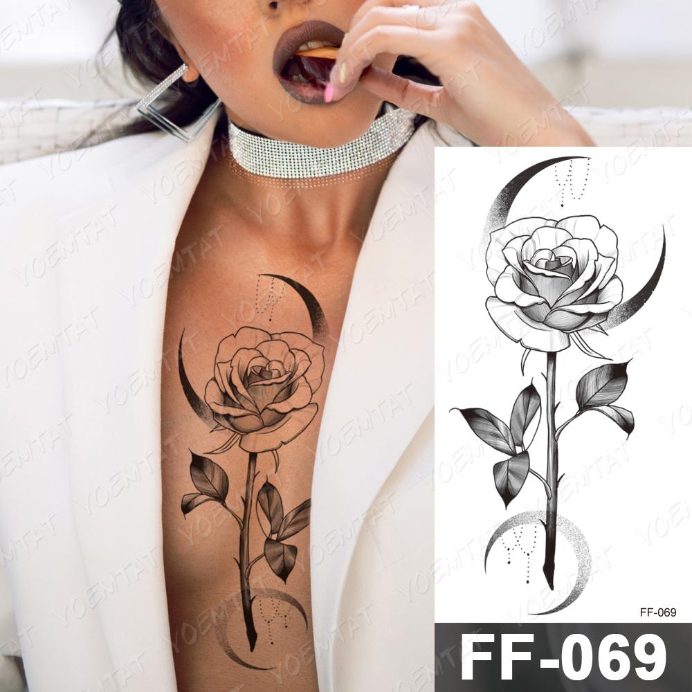 Изображение товара: Водонепроницаемые временные тату наклейки Пион цветок луна флэш татуировки женский минималистский линия Черный боди арт рука поддельные тату мужской